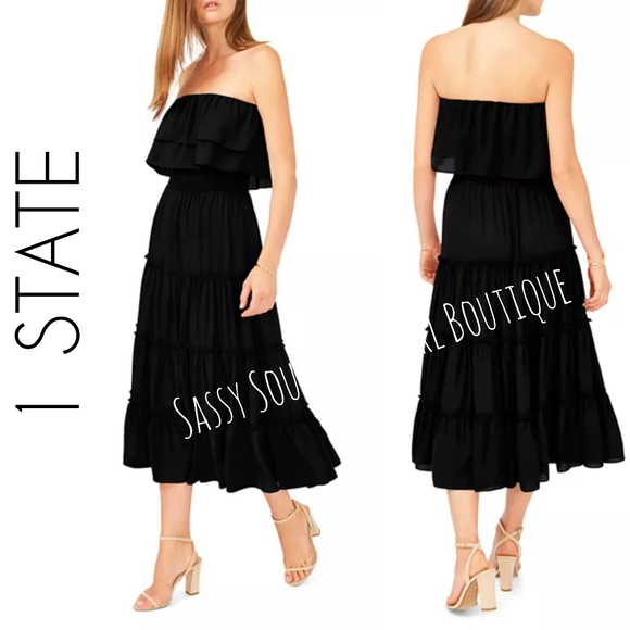 🆕⭐1 STATE for Revolve black strapless tiered midi dress - Picture 3 of 11